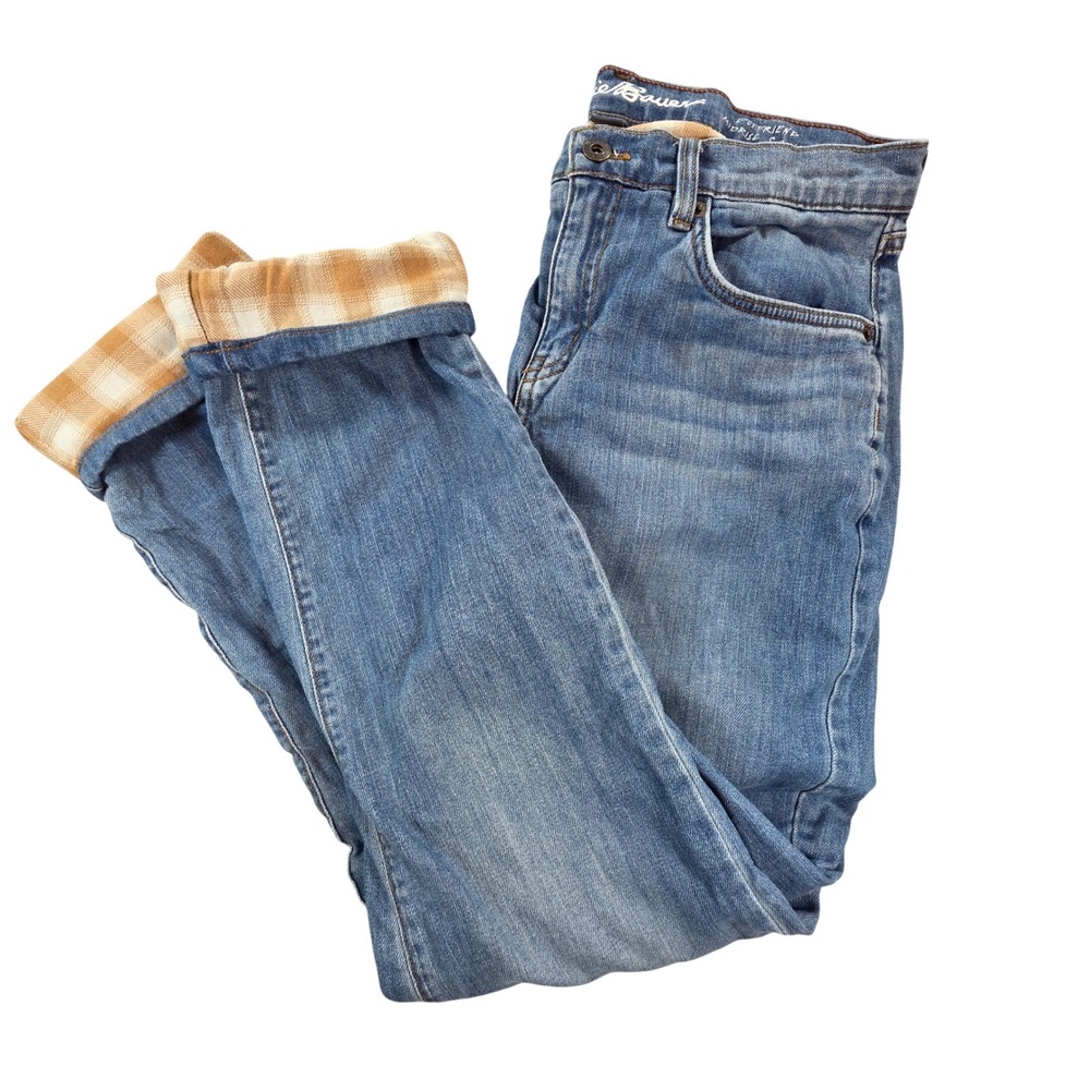 Eddie Bauer Flannel Lined Boyfriend Midrise Straight Jeans Blue 6 Women Outdoor